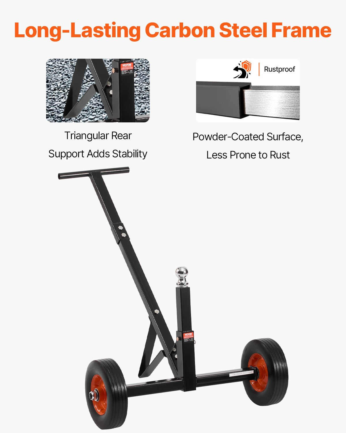 VEVOR Trailer Dolly, 600lbs Tongue Weight Capacity, Carbon Steel Trailer Mover with 1-7/8 in Hitch Ball and 10 in Solid Tires, Portable Tow Dolly for Moving Car RV Boat Trailer