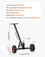 VEVOR Trailer Dolly, 600lbs Tongue Weight Capacity, Carbon Steel Trailer Mover with 1-7/8 in Hitch Ball and 10 in Solid Tires, Portable Tow Dolly for Moving Car RV Boat Trailer - Close-Up Angle