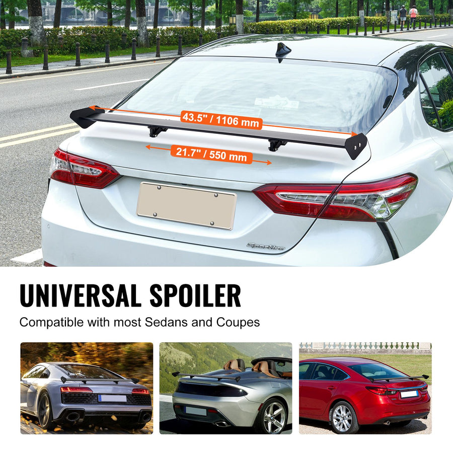 GT Wing Car Spoiler, 43.3 inch Universal Spoiler with Single Deck, Adjustable Lightweight Aluminum, Car Rear Spoiler Wing, Racing Spoiler BGW/JDM Drift Black