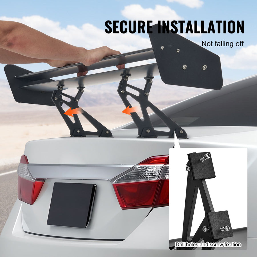 GT Wing Car Spoiler, 53.1 inch Universal Spoiler with Double Deck, Adjustable Lightweight Aluminum, Car Rear Spoiler Wing, Racing Spoiler BGW/JDM Drift Black