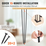 VEVOR Hairpin Table Legs 0.7M, Set of 4 Desk Legs 408.2KG Load Capacity, Hairpin Desk Legs 3 Rods for Desk Chairs Bench Dining End Table, Solid Carbon