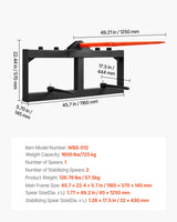 VEVOR 49" Hay Spear, Bale Spears 726kg Loading Capacity, Skid Steer Loader Tractor Attachment with 2pcs 17.5" Stabilizer Spears, Quick Attach Spike