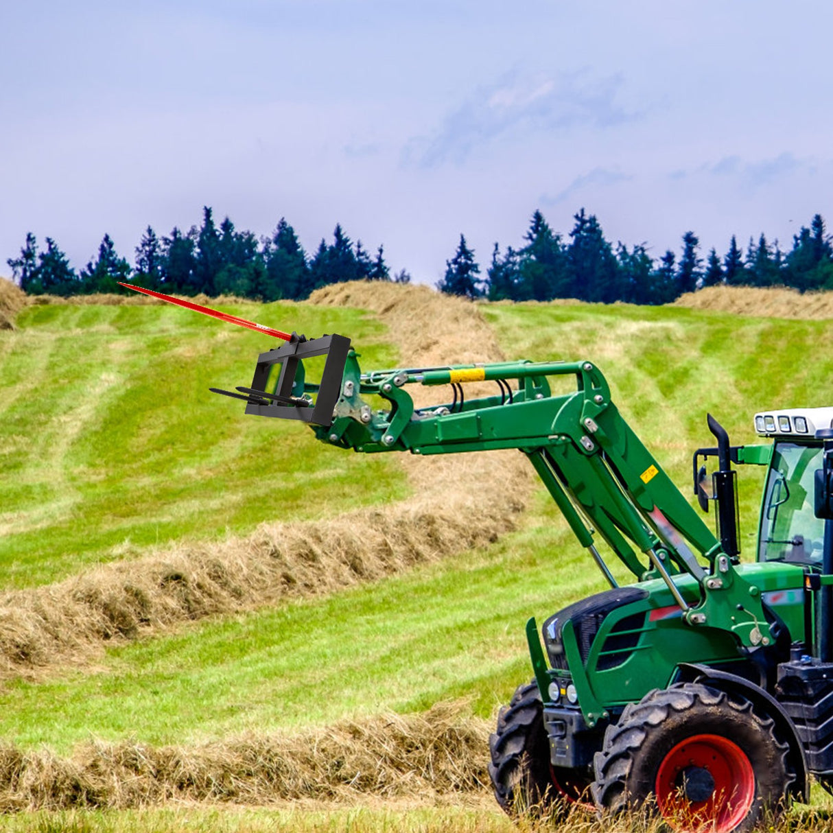 VEVOR 49" Hay Spear, Bale Spears 726kg Loading Capacity, Skid Steer Loader Tractor Attachment with 2pcs 17.5" Stabilizer Spears, Quick Attach Spike