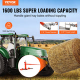 VEVOR 49" Hay Spear, Bale Spears 726kg Loading Capacity, Three-Point Hitch Tractor Attachment with 2pcs 17.5" Stabilizer Spears, Quick Attach Spike