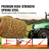 VEVOR 49" Hay Spear, Bale Spears 726kg Loading Capacity, Three-Point Hitch Tractor Attachment with 2pcs 17.5" Stabilizer Spears, Quick Attach Spike