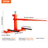 VEVOR 49" Hay Spear, Bale Spears 726kg Loading Capacity, Three-Point Hitch Tractor Attachment with 2pcs 17.5" Stabilizer Spears, Quick Attach Spike