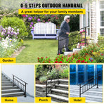 Iron Handrail Stair Railing Hand Rail Kit 1-4 Steps Outdoor Black w/ Bars
