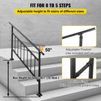 Iron Handrail Stair Railing Hand Rail Kit 1-4 Steps Outdoor Black w/ Bars