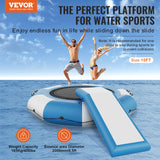 VEVOR Inflatable Water Bouncer, 10ft Recreational Water Trampoline, Portable Bounce Swim Platform with Slide, 3-Step Ladder & Electric Air Pump, Kid Adult Floating Rebounder for Pool Lake Water Sports - Front View