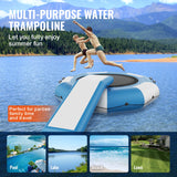 VEVOR Inflatable Water Bouncer, 10ft Recreational Water Trampoline, Portable Bounce Swim Platform with Slide, 3-Step Ladder & Electric Air Pump, Kid Adult Floating Rebounder for Pool Lake Water Sports - Rear View