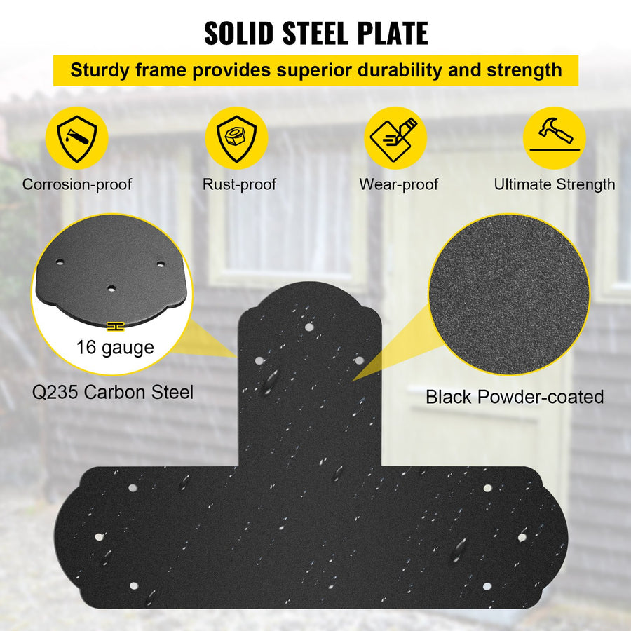 VEVOR Black T Mending Plate T-shape 8 PCs 6" Flat Connector Post to Beam Bracket