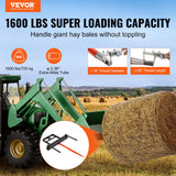 VEVOR 39" Hay Spear, Bale Spears 726kg Loading Capacity, Skid Steer Loader Tractor Bucket Attachment with 2pcs 17.5" Stabilizer Spears and 60" Chain,