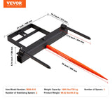 VEVOR 39" Hay Spear, Bale Spears 726kg Loading Capacity, Skid Steer Loader Tractor Bucket Attachment with 2pcs 17.5" Stabilizer Spears and 60" Chain,
