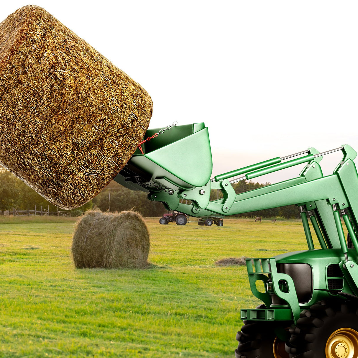 VEVOR 39" Hay Spear, Bale Spears 726kg Loading Capacity, Skid Steer Loader Tractor Bucket Attachment with 2pcs 17.5" Stabilizer Spears and 60" Chain,
