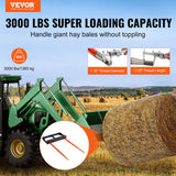 VEVOR 49" Hay Spear, Bale Spears 1360kg Loading Capacity, Skid Steer Loader Tractor Bucket Attachment with 2pcs 17.5" Stabilizer Spears and 60" Chain,