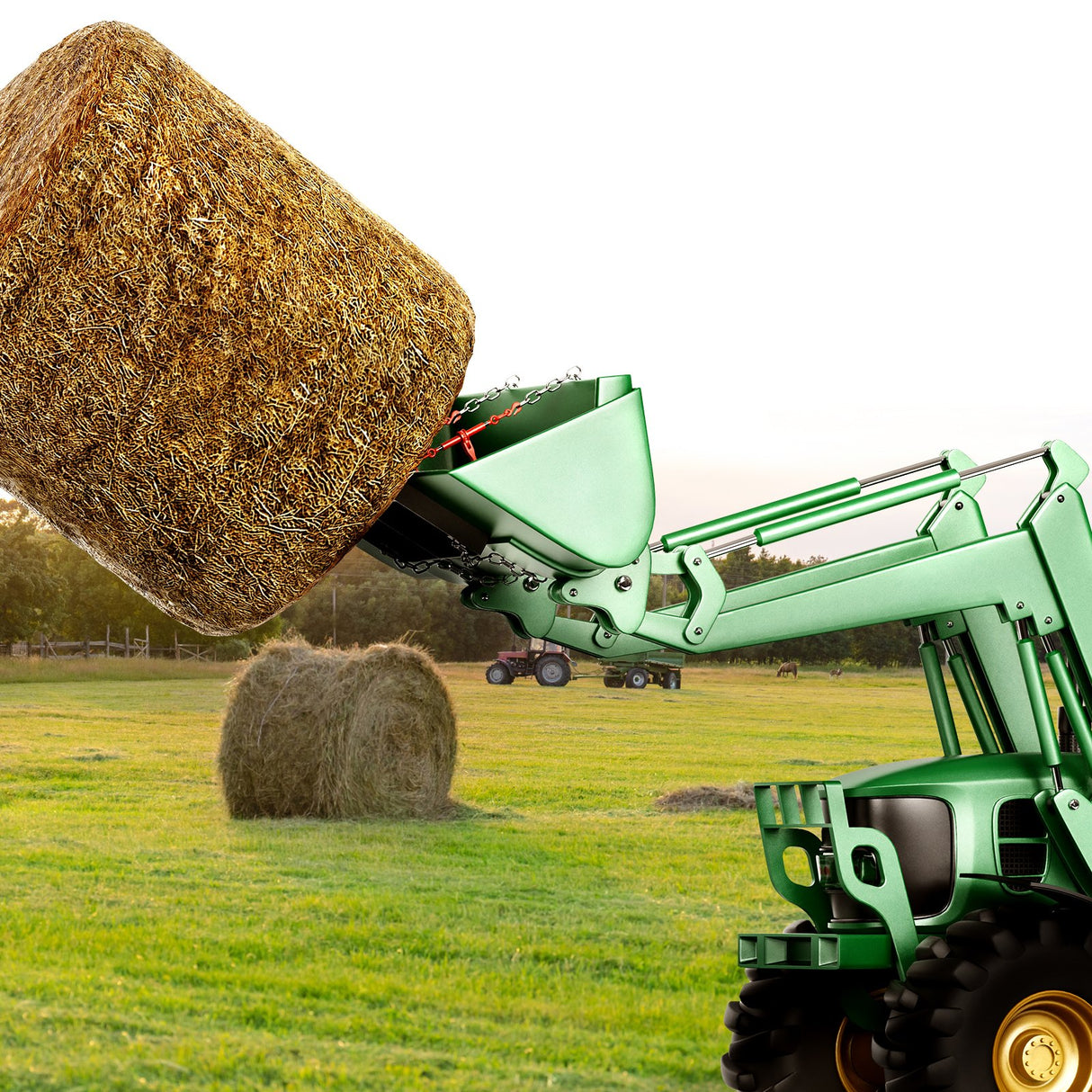 VEVOR 49" Hay Spear, Bale Spears 1360kg Loading Capacity, Skid Steer Loader Tractor Bucket Attachment with 2pcs 17.5" Stabilizer Spears and 60" Chain,