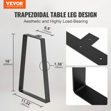 VEVOR 406.4MM Trapezoid Steel Table Legs, Replacement Furniture Legs Set of 2 for DIY Coffee Tables, Modern Desks, Bench, Night Stands, Sofa, Max Load 181.4KG Heavy Duty, Quick Instalation Legs Black - Front View