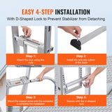 VEVOR Ladder Stabilizer with Wing Span Heavy Duty Steel Roof Hook Stabilizer - 45-Degree Angle