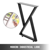 VEVOR Metal Table Legs Set of 2 Dining Table Legs Black Desk Legs, 28 Height 20 Width Heavy Duty Bench Legs Zig Zag Style Coffee Table Legs Base Modern DIY Steel Table Legs - Side View