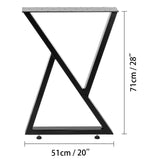 Metal Table Legs Set of 2 Dining Table Legs Black Desk Legs, 28 Height 20 Width Heavy Duty Bench Legs Zig Zag Style Coffee Table Legs Base Modern DIY Steel Table Legs