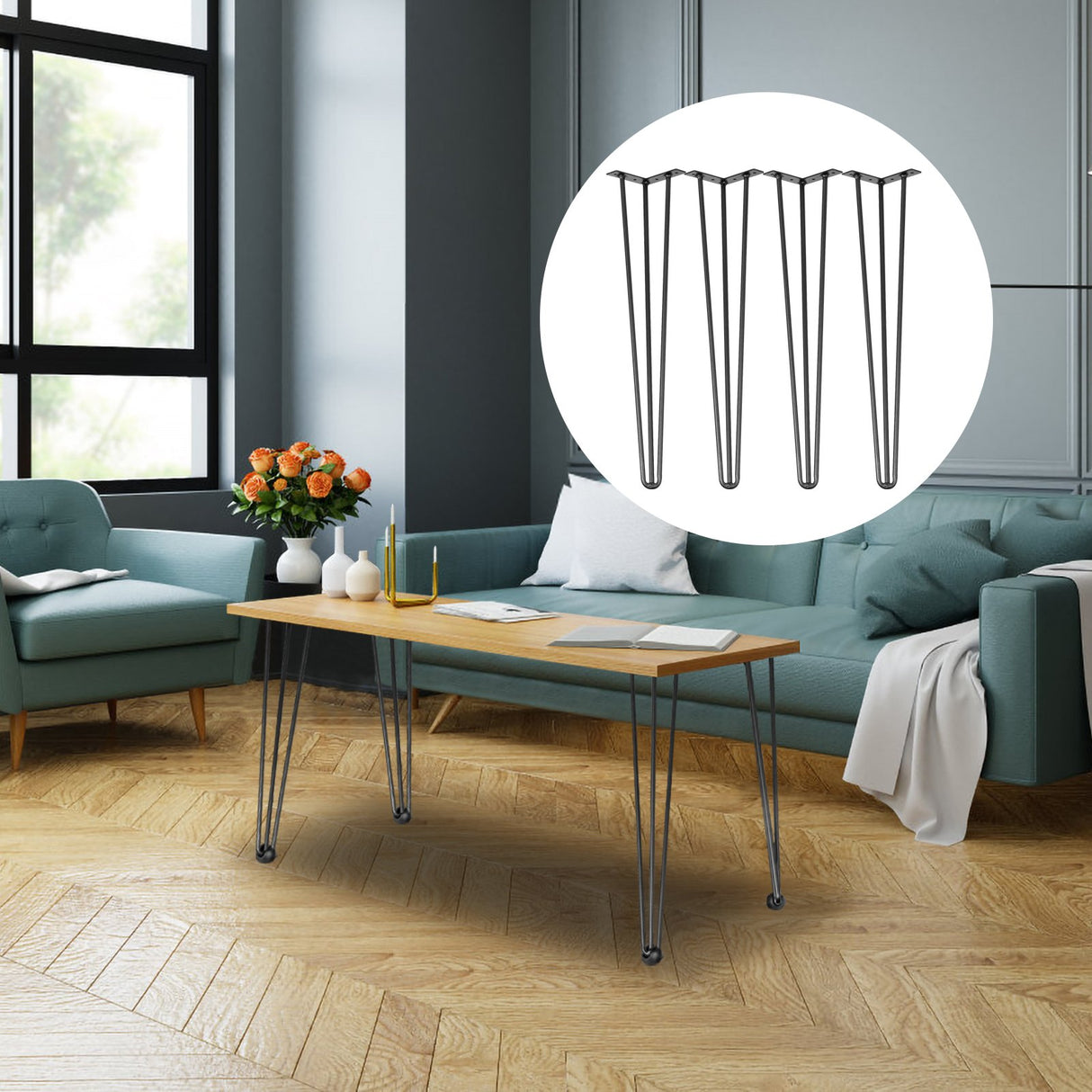 VEVOR Hairpin Table Legs 16 inch, Set of 4 DIY Desk Table Legs 3 Rods Heavy Duty