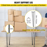 VEVOR Hairpin Table Legs 30 inch Black Set of 4 Desk Legs Each 220lbs Capacity Hairpin Desk Legs 3 Rods for Bench Desk Dining End Table Chairs Carbon Steel DIY Table Legs Heavy Duty Furniture Legs - Side View