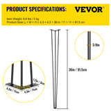 VEVOR Hairpin Table Legs 36 inch, Set of 4 DIY Desk Table Legs 3 Rods Heavy Duty - Close-Up Angle