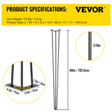 VEVOR Hairpin Table Legs 40 inch, Set of 4 DIY Desk Table Legs 3 Rods Heavy Duty - Close-Up Angle