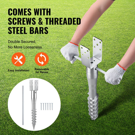 No Dig Ground Anchor, 1 Pack 10 x 7 x 70 cm DIY Screw in Post Stake, Includes 6 Lag Bolts & a Rebar, U-Shape, image 6