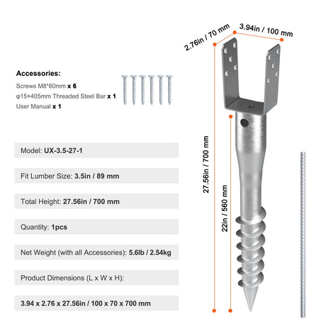 No Dig Ground Anchor, 1 Pack 10 x 7 x 70 cm DIY Screw in Post Stake, Includes 6 Lag Bolts & a Rebar, U-Shape, image 7