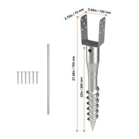 No Dig Ground Anchor, 1 Pack 10 x 7 x 70 cm DIY Screw in Post Stake, Includes 6 Lag Bolts & a Rebar, U-Shape, image 8