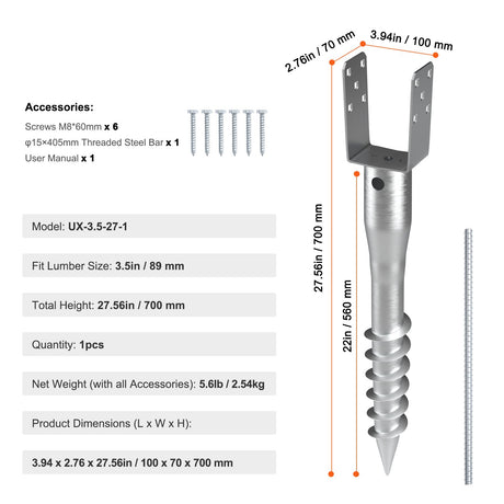 No Dig Ground Anchor, 1 Pack 10 x 7 x 70 cm DIY Screw in Post Stake, Includes 6 Lag Bolts & a Rebar, U-Shape, image 11