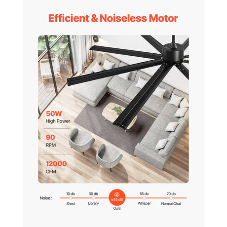 213 cm Ceiling Fan No Light, 6-Speed Remote Control, Aluminum 8-Blade, Reversible DC Motor, Modern Low, image 3