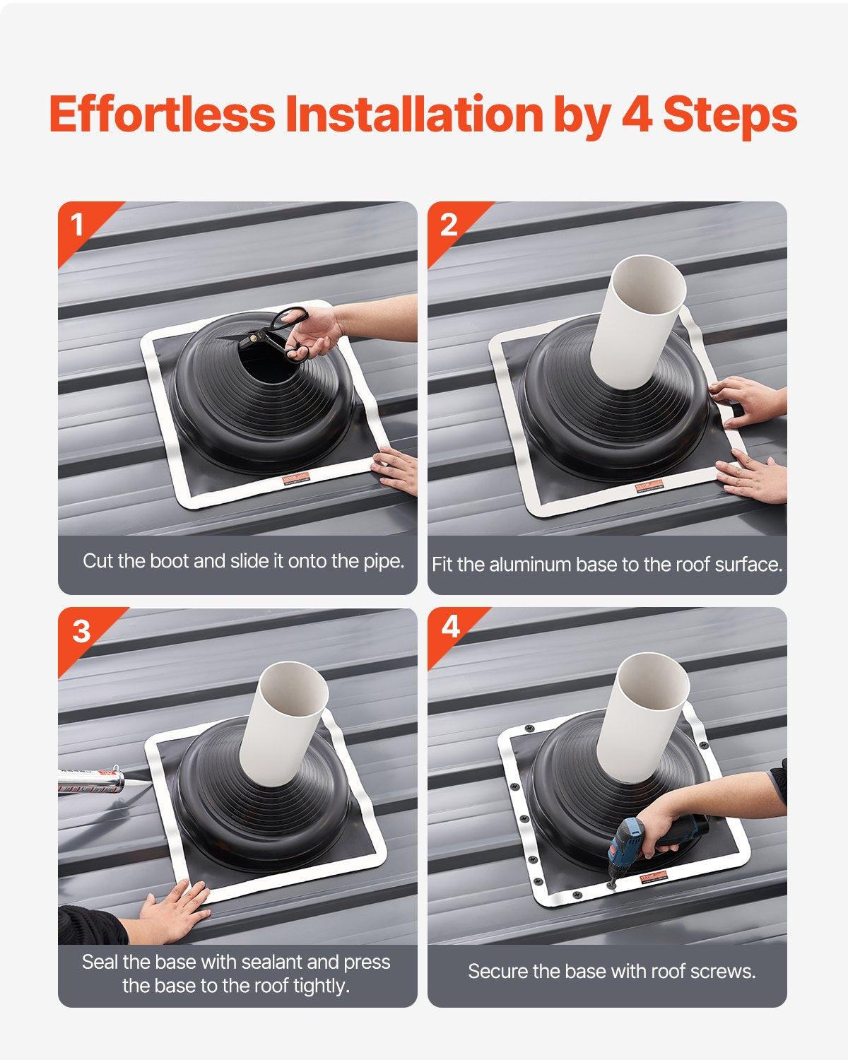 VEVOR 2 Pcs Metal Roof Pipe Flashing Boots Fit 170-355 mm Pipe High Temp EDPM