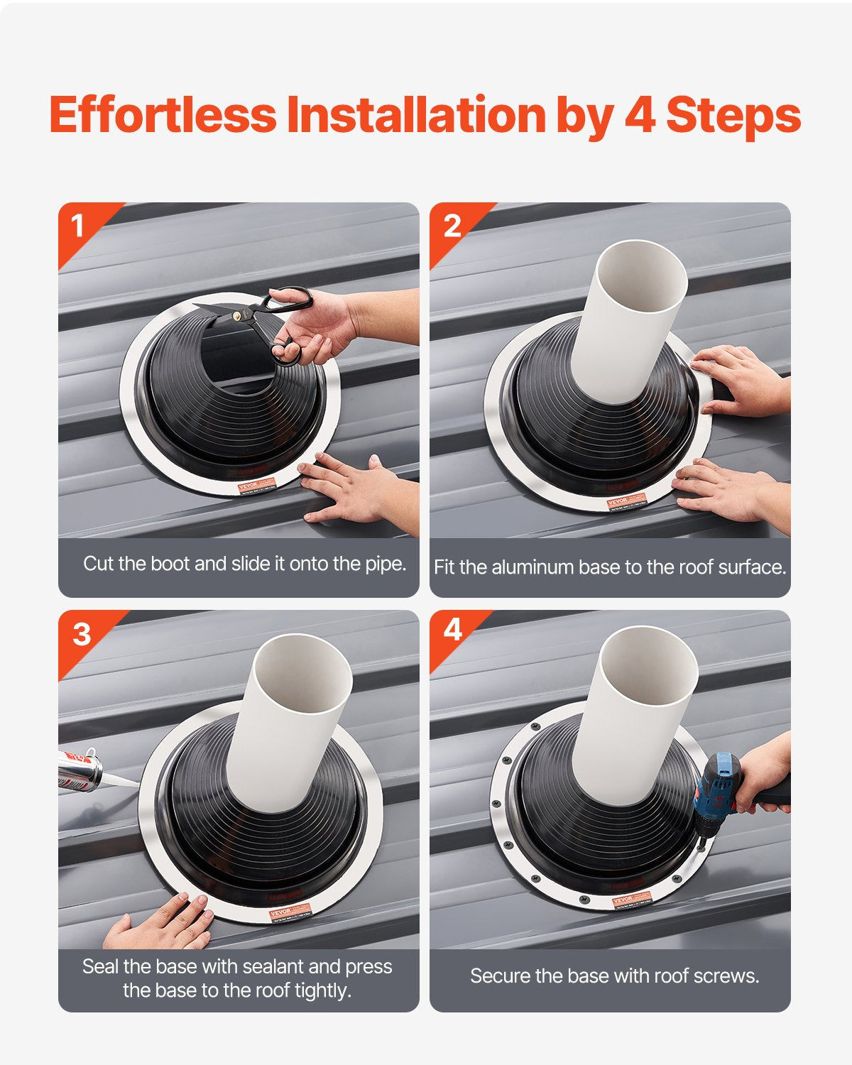 VEVOR 2 Pcs Metal Roof Pipe Flashing Boots Fit 150-280 mm Pipe High Temp EDPM