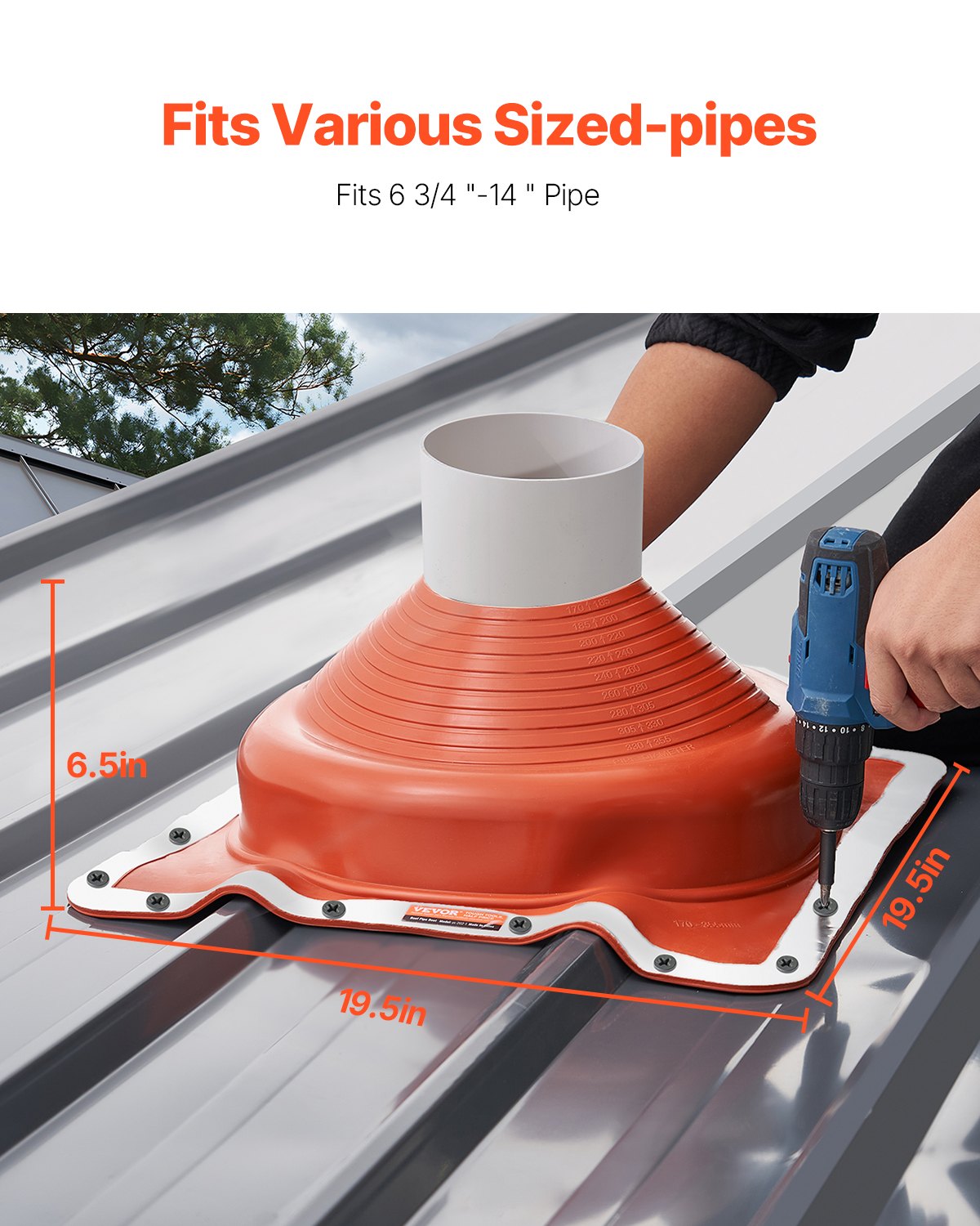 VEVOR 2 Pcs Metal Roof Pipe Flashing Boot Fit 170-355 mm Pipe High Temp Silicone