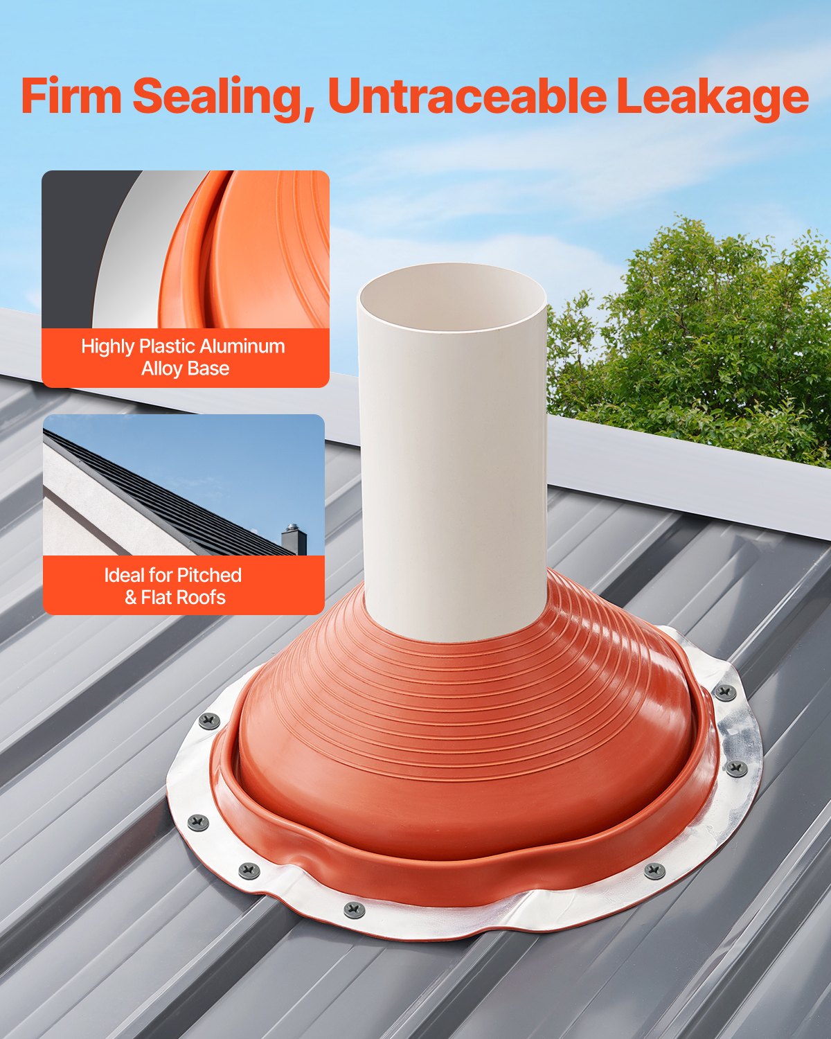 VEVOR Metal Roof Pipe Flashing Boot Fits 254-483 mm Pipe High Temp Red Silicone