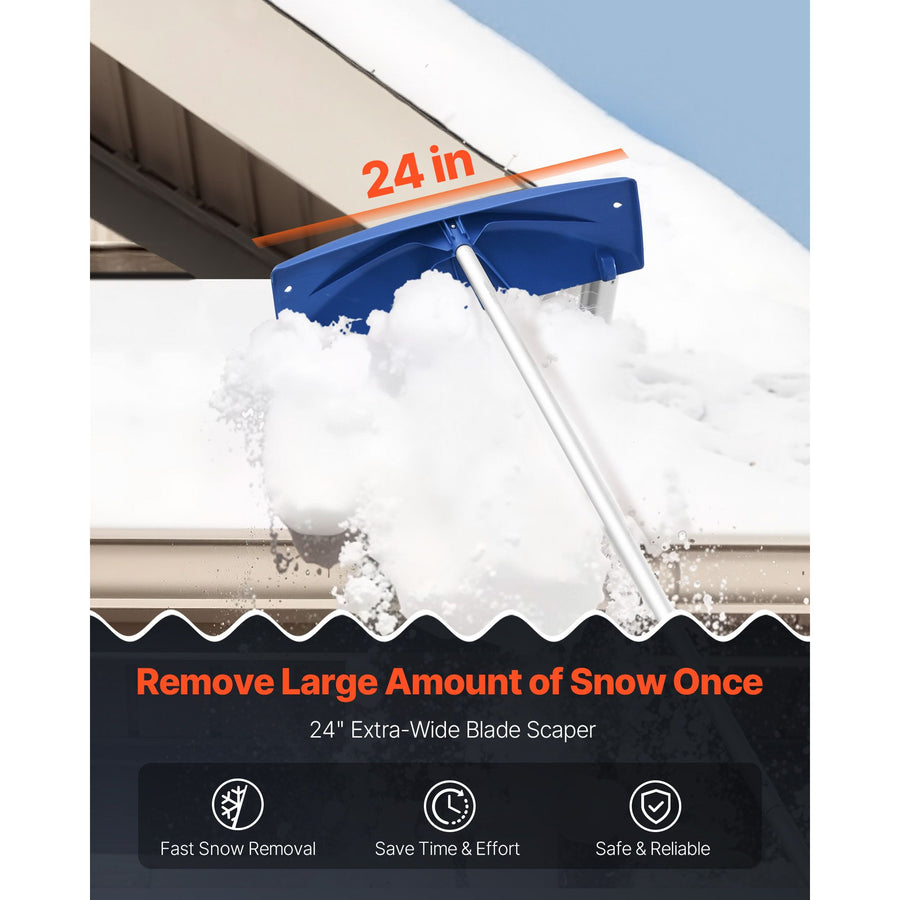 Snow Roof Rake, 60cm PP Plastic Blade, 1.18-5.55 m Adjustable Roof Snow Scraper with Wheels, Anti-Slip Handle Snows Removal Tool, Lightweight House Rooftop Rake for Leaves Debris Removal