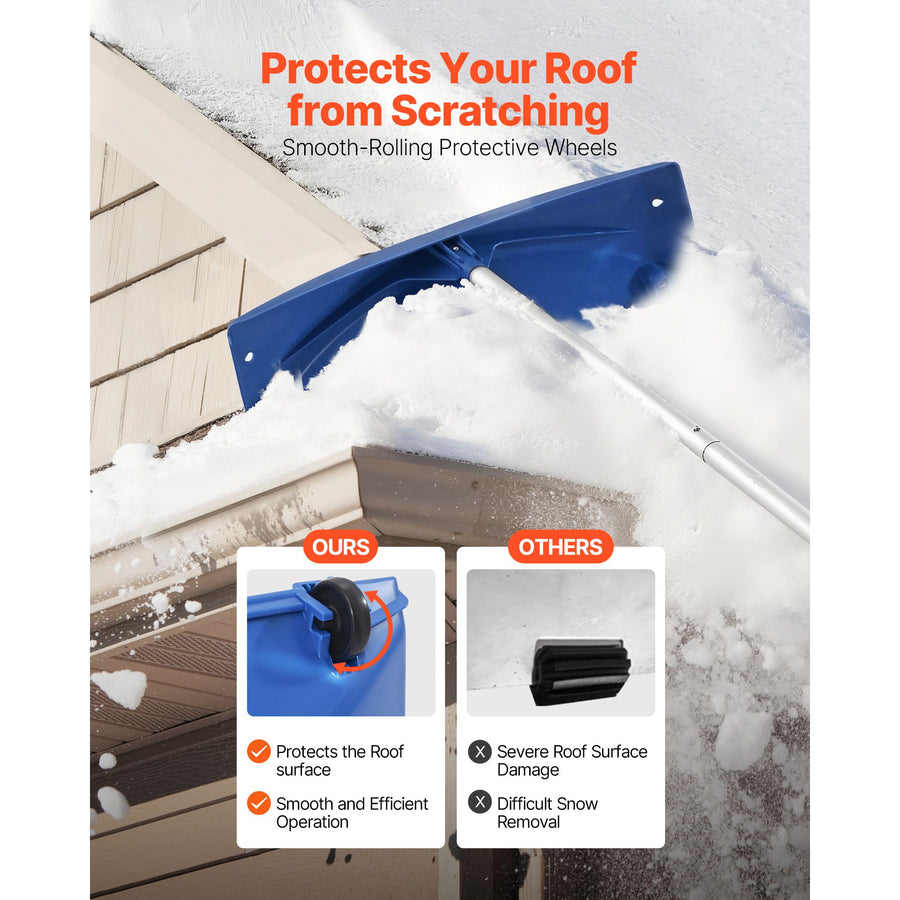 Snow Roof Rake, 60cm PP Plastic Blade, 1.18-5.55 m Adjustable Roof Snow Scraper with Wheels, Anti-Slip Handle Snows Removal Tool, Lightweight House Rooftop Rake for Leaves Debris Removal