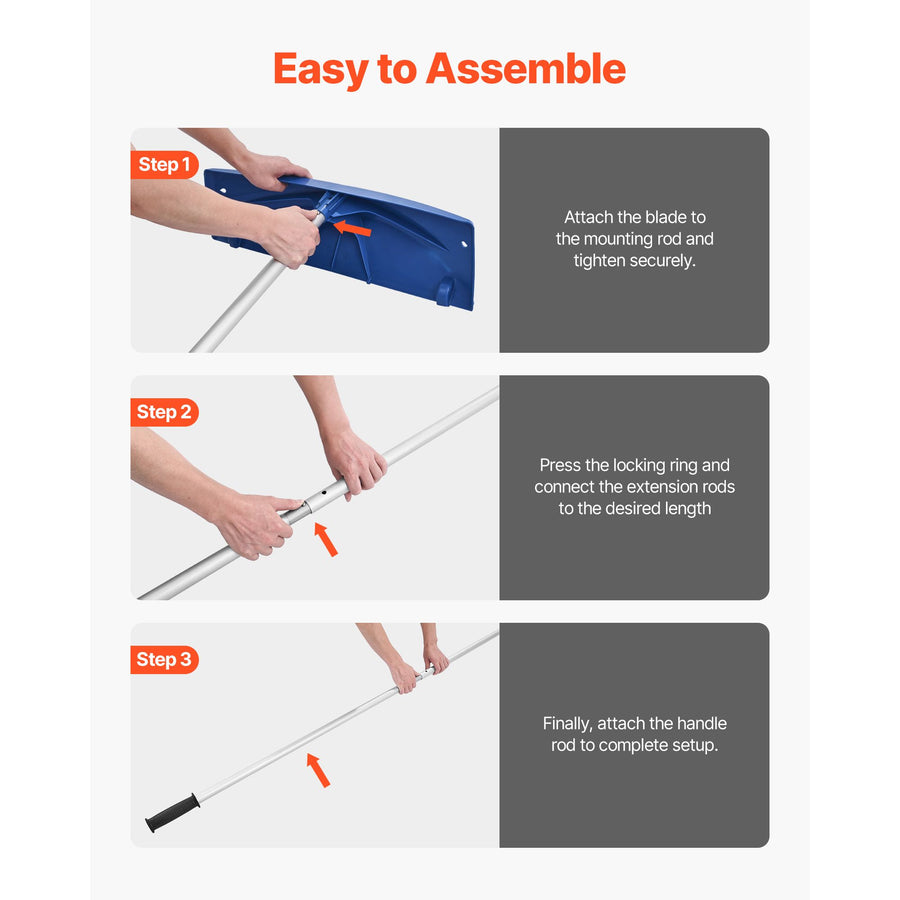 Snow Roof Rake, 60cm PP Plastic Blade, 1.18-5.55 m Adjustable Roof Snow Scraper with Wheels, Anti-Slip Handle Snows Removal Tool, Lightweight House Rooftop Rake for Leaves Debris Removal