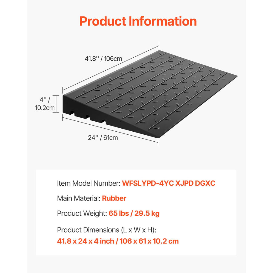 Rubber Threshold Ramp, 4" Rise Threshold Ramp Doorway, 3 Channels Cord Cover Rubber Solid Threshold Ramp, Rubber Angled Entry Rated 2200 Lbs Load Capacity for Wheelchair and Scooter