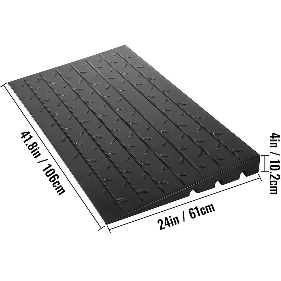Rubber Threshold Ramp, 4" Rise Threshold Ramp Doorway, 3 Channels Cord Cover Rubber Solid Threshold Ramp, Rubber Angled Entry Rated 2200 Lbs Load Capacity for Wheelchair and Scooter