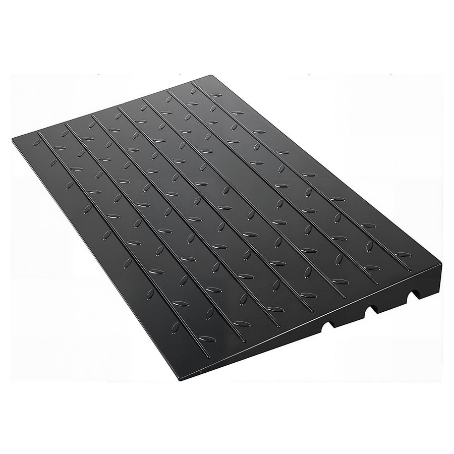 Rubber Threshold Ramp, 4" Rise Threshold Ramp Doorway, 3 Channels Cord Cover Rubber Solid Threshold Ramp, Rubber Angled Entry Rated 2200 Lbs Load Capacity for Wheelchair and Scooter