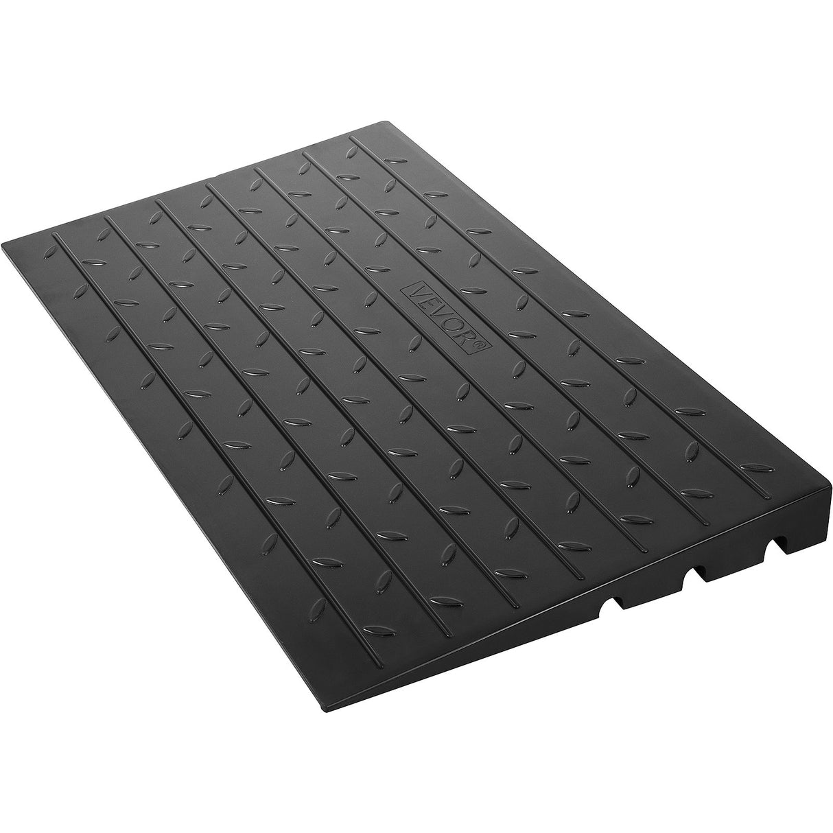 VEVOR Rubber Threshold Ramp, 4" Rise Threshold Ramp Doorway, 3 Channels Cord Cover Rubber Solid Threshold Ramp, Rubber Angled Entry Rated 2200 Lbs Load Capacity for Wheelchair and Scooter