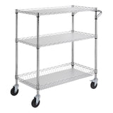 VEVOR Kitchen Utility Cart 3 Tiers Wire Rolling Cart Steel Service Cart on Wheels Metal Storage Trolley with 80mm Basket Curved Handle PP Liner 6 Hooks for Indoor and Outdoor