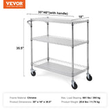 VEVOR Kitchen Utility Cart, 3 Tiers, Wire Rolling Cart, Steel Service Cart on Wheels, Metal Storage Trolley with 80mm Basket Curved Handle PP Liner 6