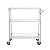 VEVOR Kitchen Utility Cart 3 Tiers Wire Rolling Cart Steel Service Cart on Wheels Metal Storage Trolley with 80mm Basket Curved Handle PP Liner 6 Hooks for Indoor and Outdoor - Extra Image