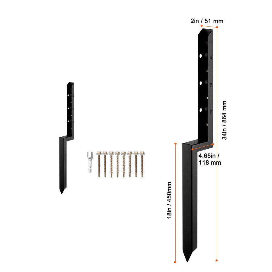 Fence Post Anchor Repair Kit, 2 Pack Inner Diameter 5 x5 cm Heavy Duty Steel Fence Post Support Stakes, Anchor Ground Spike for Repair Tilted, Broken Wood Fence Post