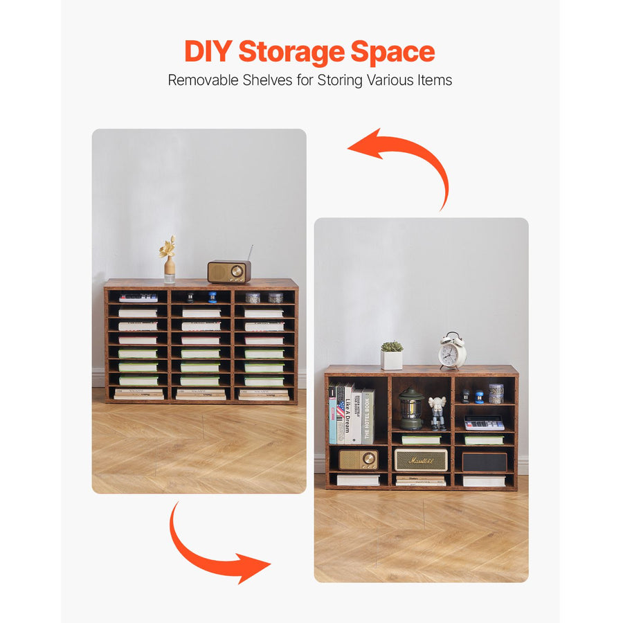Literature Organizer, 24 Compartments Office Mailbox with Removable Shelves, Wooden Mailbox Sorter Particle Board Office Home Classroom Storage, File Sorter for Documents, Papers, Dark Brown