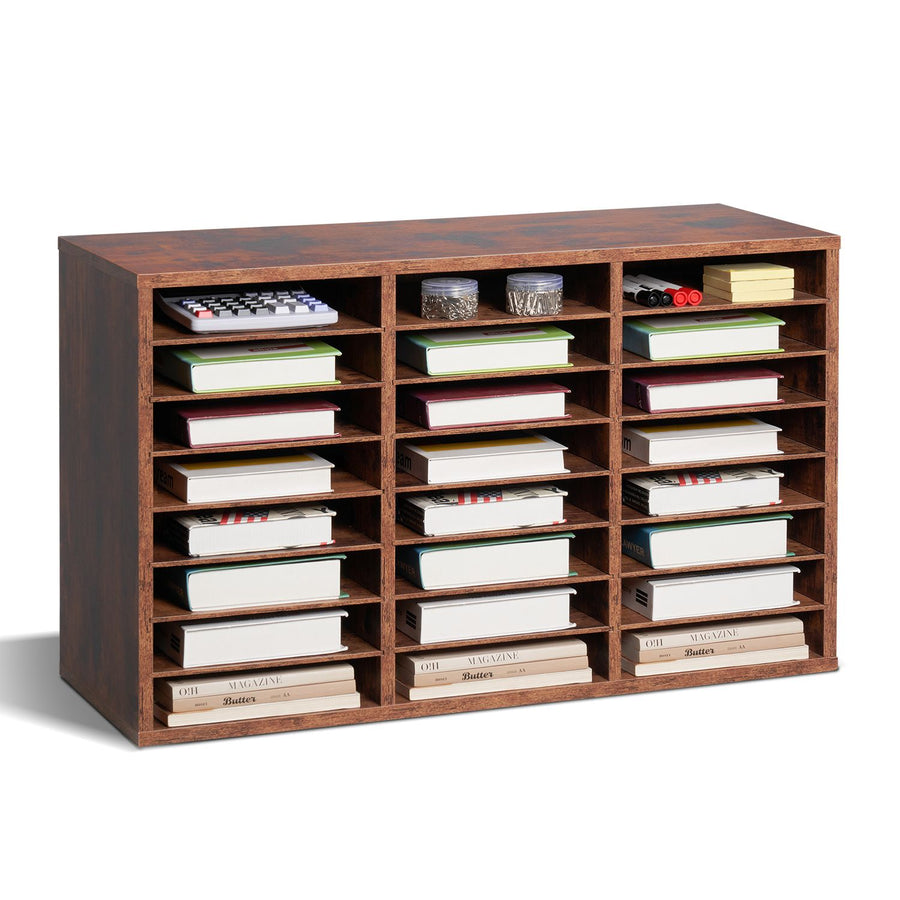 Literature Organizer, 24 Compartments Office Mailbox with Removable Shelves, Wooden Mailbox Sorter Particle Board Office Home Classroom Storage, File Sorter for Documents, Papers, Dark Brown